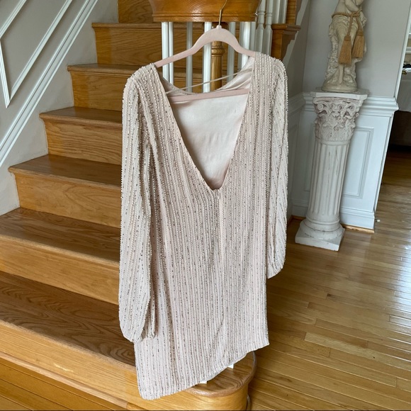 ONE33 SOCIAL Open-Back Beaded Shift Dress - Cocktail Formal Dress - peach ivory - Picture 15 of 16